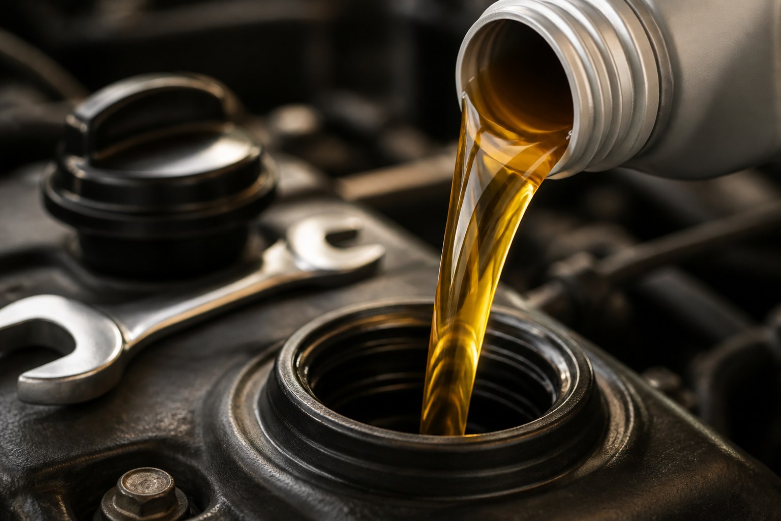 Oil being poured for engine service